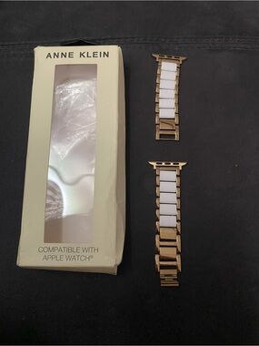 Anne Klein Gold and White Ceramic Link Apple Watch Band